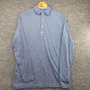 Criquet Mens Long Sleeve Polo Shirt Blue Heathered Performance Blend Size S